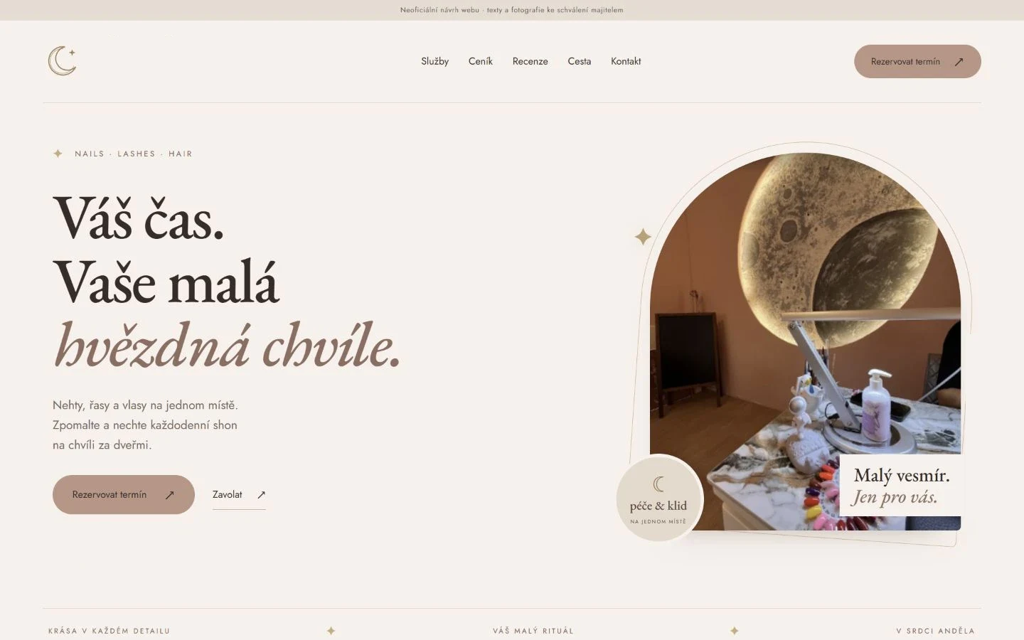Beauty studio website concept in warm cream tones
